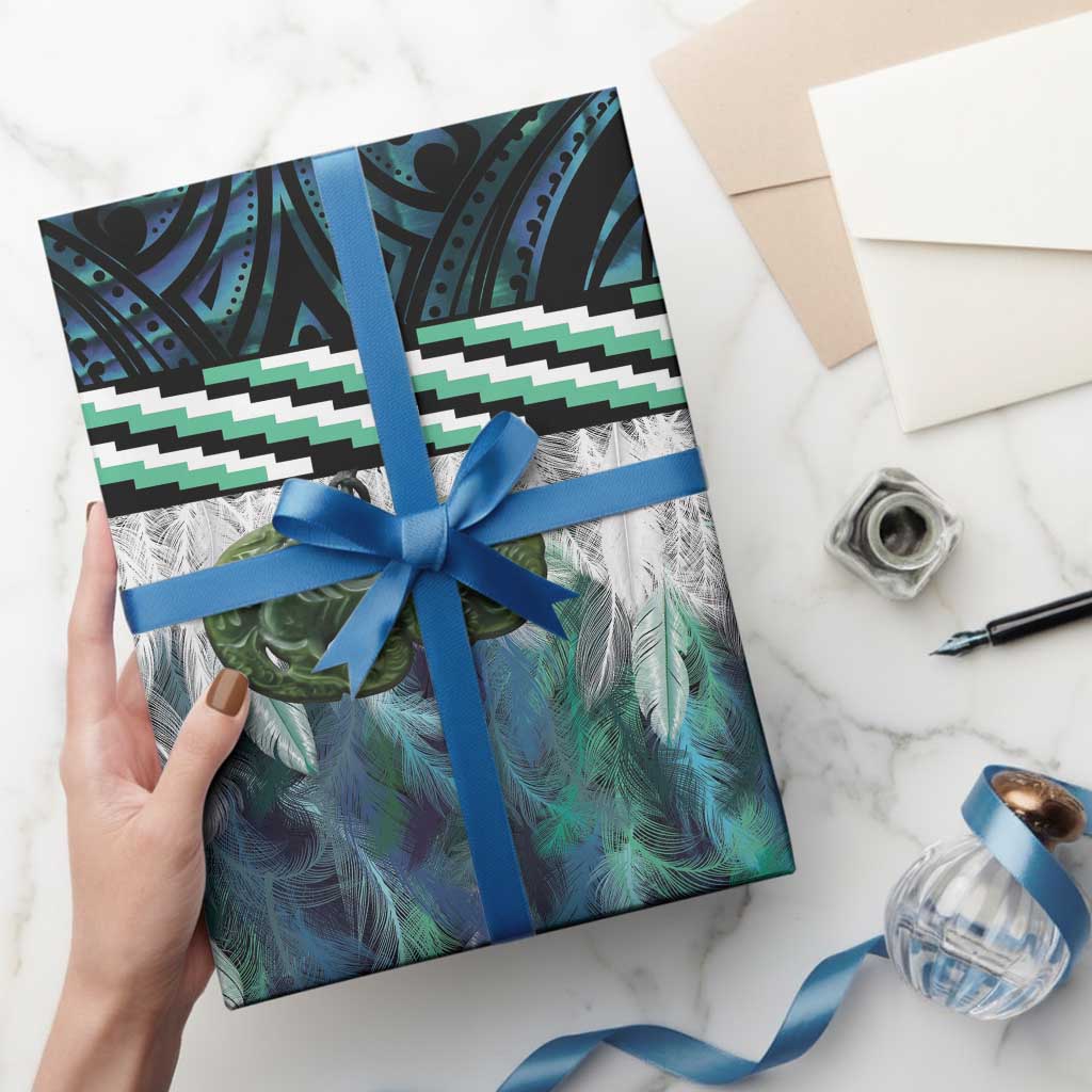 Turquoise Traditional Cloak Aotearoa Wrapping Paper Maori Paua Shell Korowai Pattern - Aussie Hoodie