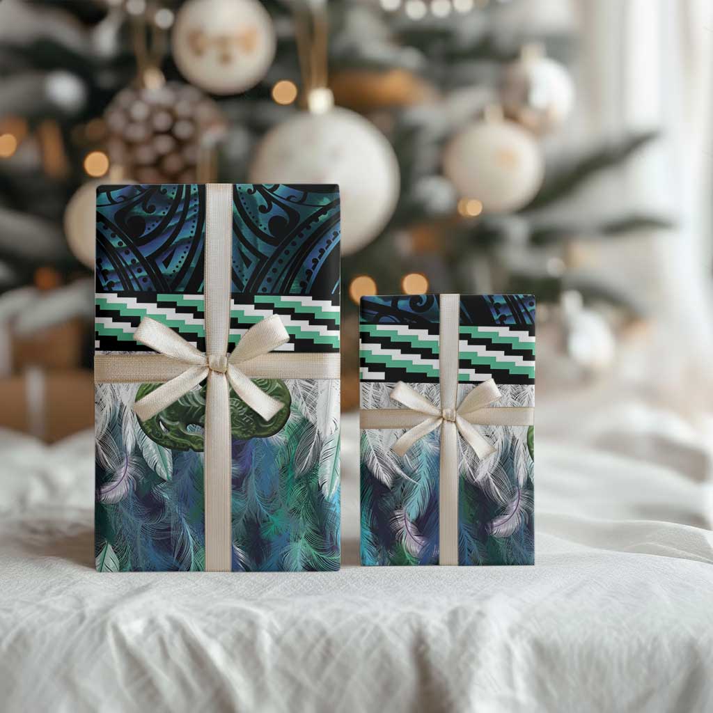Turquoise Traditional Cloak Aotearoa Wrapping Paper Maori Paua Shell Korowai Pattern - Aussie Hoodie