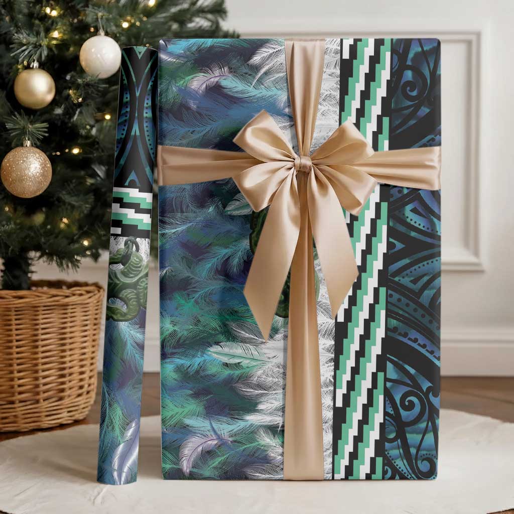 Turquoise Traditional Cloak Aotearoa Wrapping Paper Maori Paua Shell Korowai Pattern - Aussie Hoodie