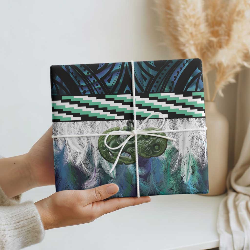 Turquoise Traditional Cloak Aotearoa Wrapping Paper Maori Paua Shell Korowai Pattern - Aussie Hoodie