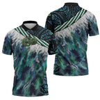 Turquoise Traditional Cloak Aotearoa Zipper Polo Shirt Maori Paua Shell Korowai Pattern - Aussie Hoodie