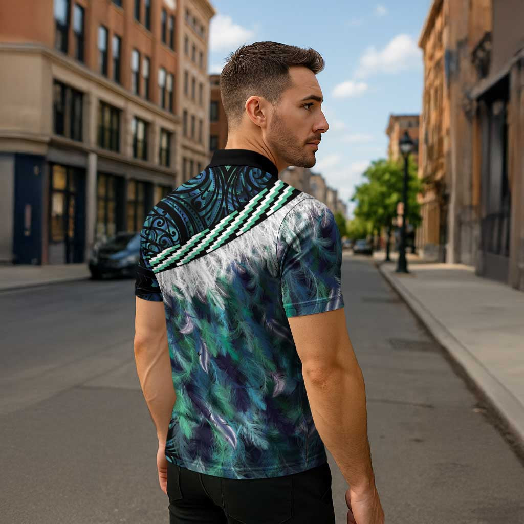 Turquoise Traditional Cloak Aotearoa Zipper Polo Shirt Maori Paua Shell Korowai Pattern - Aussie Hoodie
