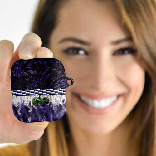 Purple Traditional Cloak Aotearoa AirPods Case Maori Paua Shell Korowai Pattern - Aussie Hoodie