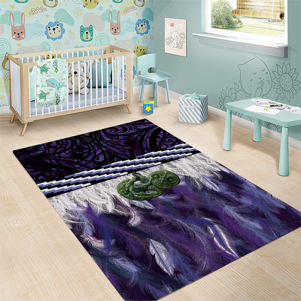 Purple Traditional Cloak Aotearoa Area Rug Maori Paua Shell Korowai Pattern