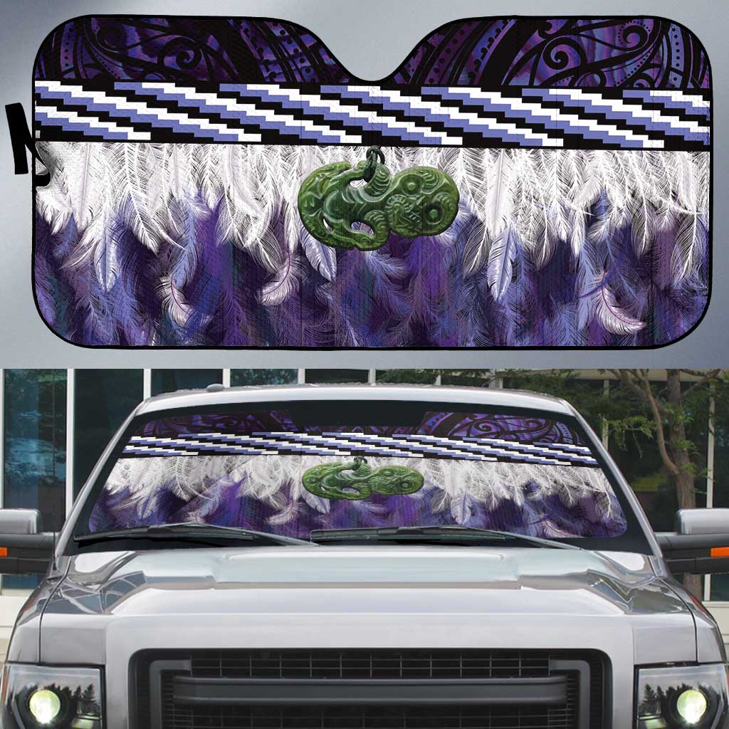 Purple Traditional Cloak Aotearoa Auto Sun Shade Maori Paua Shell Korowai Pattern - Aussie Hoodie