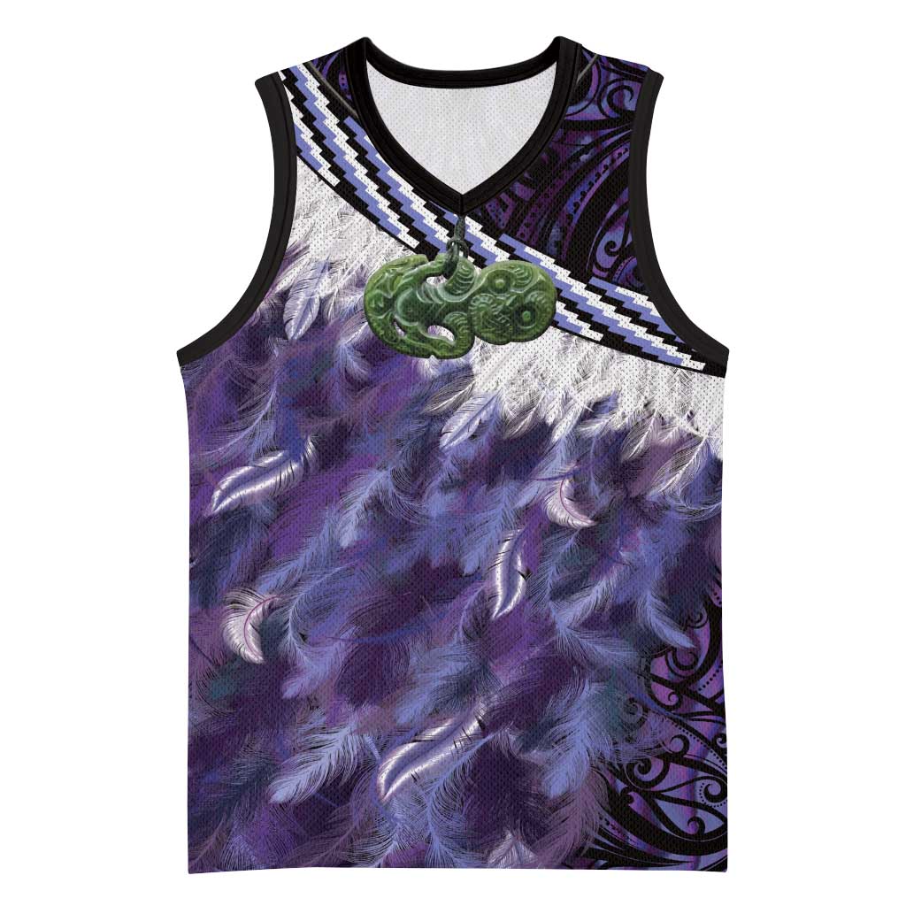 Purple Traditional Cloak Aotearoa Basketball Jersey Maori Paua Shell Korowai Pattern - Aussie Hoodie