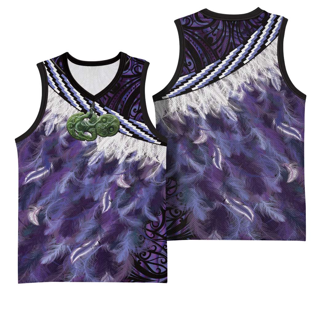 Purple Traditional Cloak Aotearoa Basketball Jersey Maori Paua Shell Korowai Pattern - Aussie Hoodie