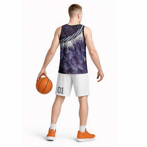 Purple Traditional Cloak Aotearoa Basketball Jersey Maori Paua Shell Korowai Pattern - Aussie Hoodie