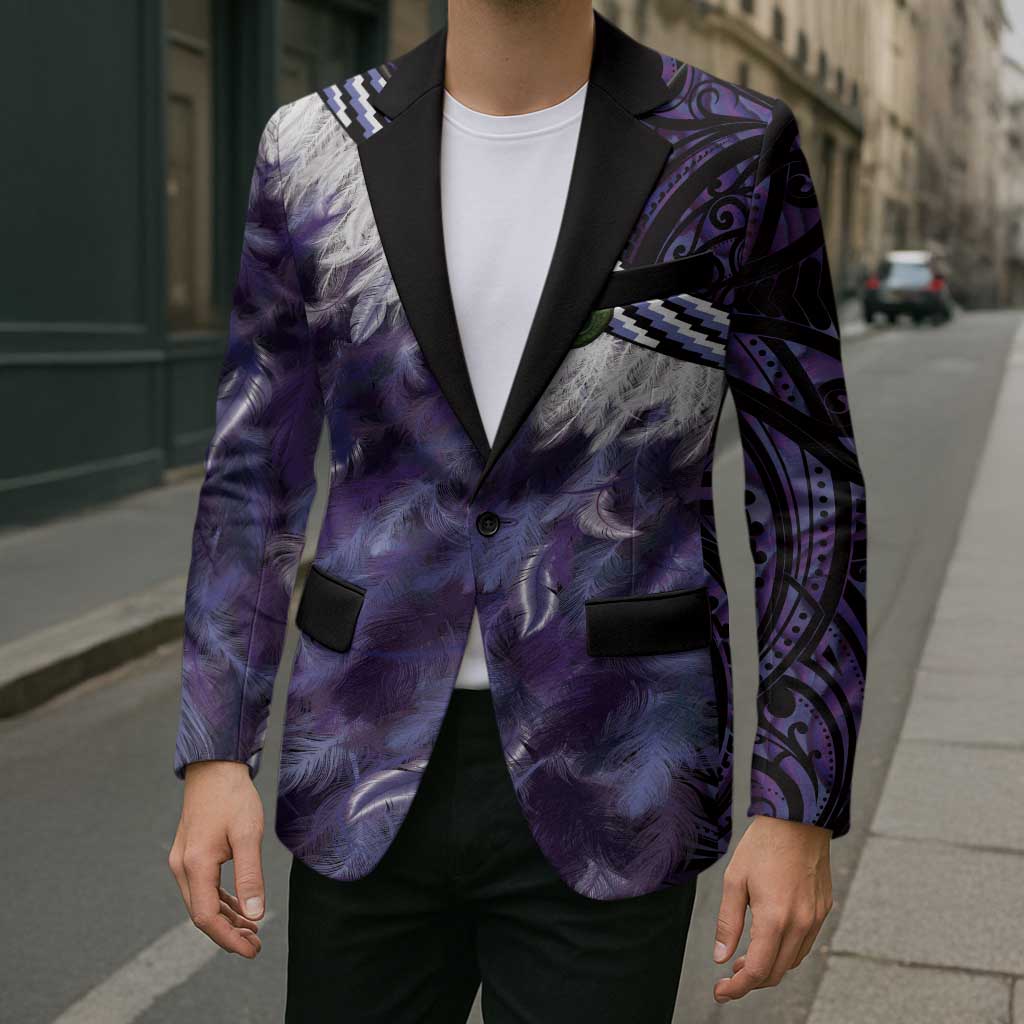 Purple Traditional Cloak Aotearoa Blazer Maori Paua Shell Korowai Pattern - Aussie Hoodie