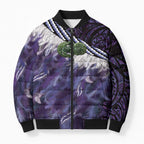 Purple Traditional Cloak Aotearoa Bomber Puffer Jacket Maori Paua Shell Korowai Pattern - Aussie Hoodie