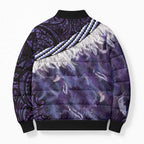 Purple Traditional Cloak Aotearoa Bomber Puffer Jacket Maori Paua Shell Korowai Pattern - Aussie Hoodie