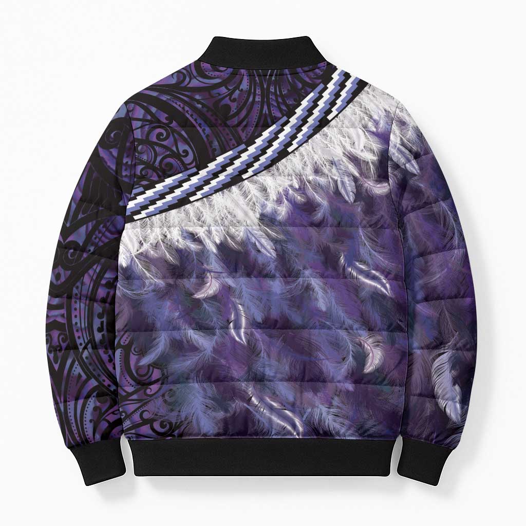 Purple Traditional Cloak Aotearoa Bomber Puffer Jacket Maori Paua Shell Korowai Pattern - Aussie Hoodie