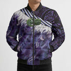 Purple Traditional Cloak Aotearoa Bomber Puffer Jacket Maori Paua Shell Korowai Pattern - Aussie Hoodie