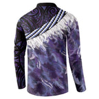 Purple Traditional Cloak Aotearoa Button Sweatshirt Maori Paua Shell Korowai Pattern