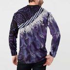 Purple Traditional Cloak Aotearoa Button Sweatshirt Maori Paua Shell Korowai Pattern