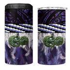 Purple Traditional Cloak Aotearoa 4 in 1 Can Cooler Tumbler Maori Paua Shell Korowai Pattern