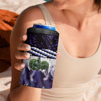 Purple Traditional Cloak Aotearoa 4 in 1 Can Cooler Tumbler Maori Paua Shell Korowai Pattern