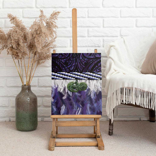 Purple Traditional Cloak Aotearoa Canvas Wall Art Maori Paua Shell Korowai Pattern