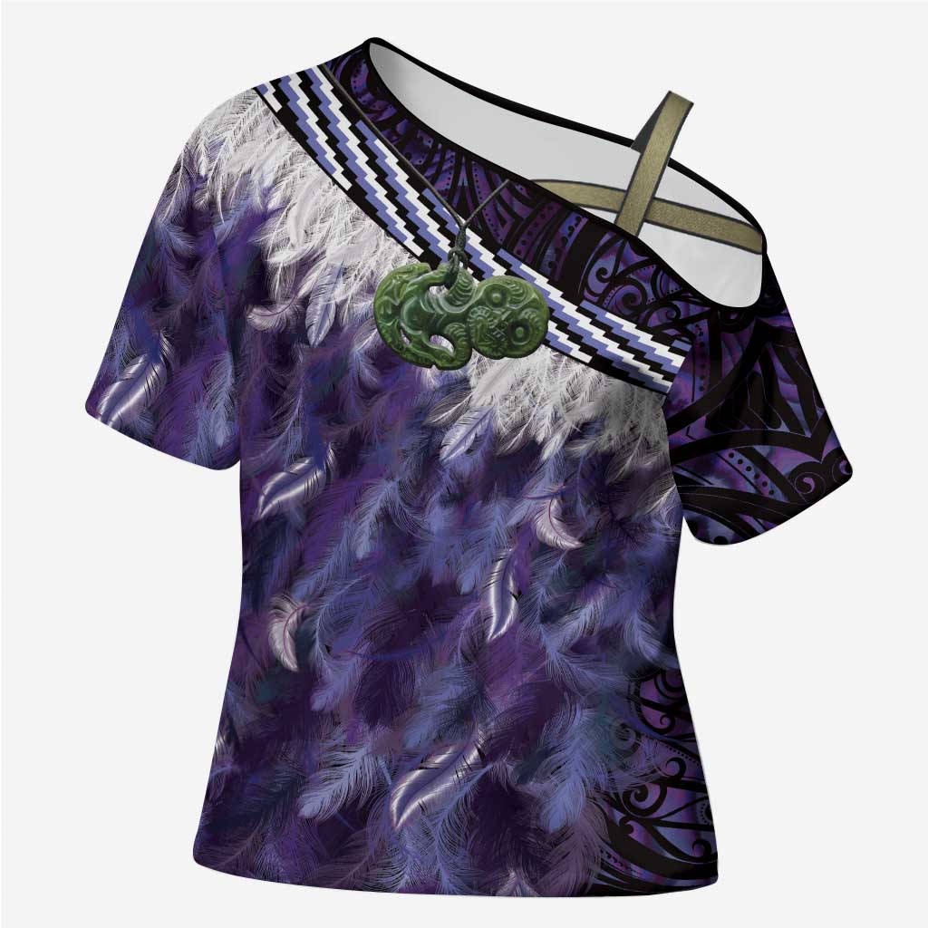 Purple Traditional Cloak Aotearoa Cross Shoulder Shirt Maori Paua Shell Korowai Pattern - Aussie Hoodie