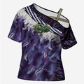 Purple Traditional Cloak Aotearoa Cross Shoulder Shirt Maori Paua Shell Korowai Pattern - Aussie Hoodie