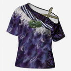 Purple Traditional Cloak Aotearoa Cross Shoulder Shirt Maori Paua Shell Korowai Pattern - Aussie Hoodie