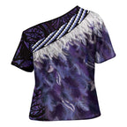 Purple Traditional Cloak Aotearoa Cross Shoulder Shirt Maori Paua Shell Korowai Pattern - Aussie Hoodie