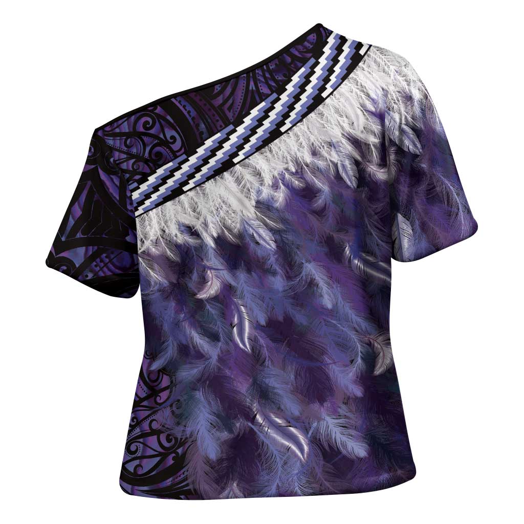 Purple Traditional Cloak Aotearoa Cross Shoulder Shirt Maori Paua Shell Korowai Pattern - Aussie Hoodie