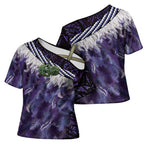 Purple Traditional Cloak Aotearoa Cross Shoulder Shirt Maori Paua Shell Korowai Pattern - Aussie Hoodie