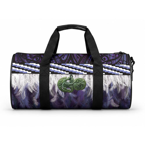 Purple Traditional Cloak Aotearoa Duffle Bag Maori Paua Shell Korowai Pattern
