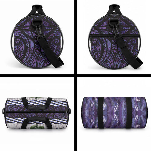 Purple Traditional Cloak Aotearoa Duffle Bag Maori Paua Shell Korowai Pattern