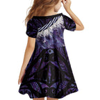 Purple Traditional Cloak Aotearoa Family Matching Off Shoulder Maxi Dress and Hawaiian Shirt Maori Paua Shell Korowai Pattern