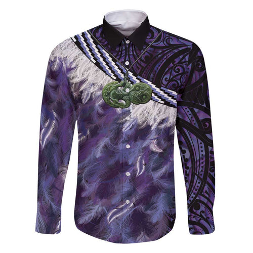 Purple Traditional Cloak Aotearoa Family Matching Off Shoulder Maxi Dress and Hawaiian Shirt Maori Paua Shell Korowai Pattern