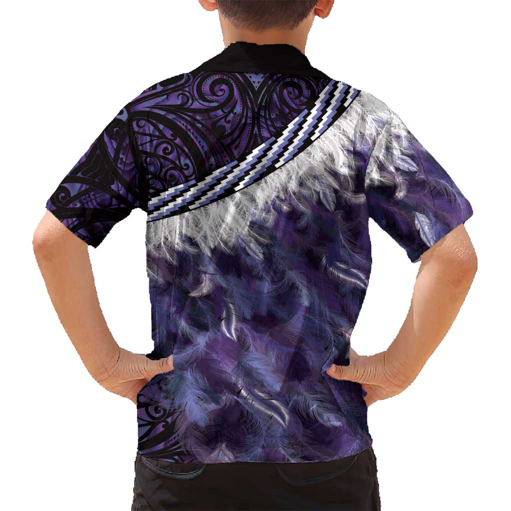 Purple Traditional Cloak Aotearoa Family Matching Off Shoulder Short Dress and Hawaiian Shirt Maori Paua Shell Korowai Pattern