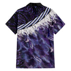 Purple Traditional Cloak Aotearoa Family Matching Off Shoulder Short Dress and Hawaiian Shirt Maori Paua Shell Korowai Pattern