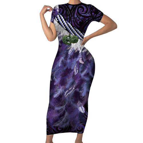 Purple Traditional Cloak Aotearoa Family Matching Short Sleeve Bodycon Dress and Hawaiian Shirt Maori Paua Shell Korowai Pattern