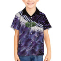 Purple Traditional Cloak Aotearoa Kid Hawaiian Shirt Maori Paua Shell Korowai Pattern