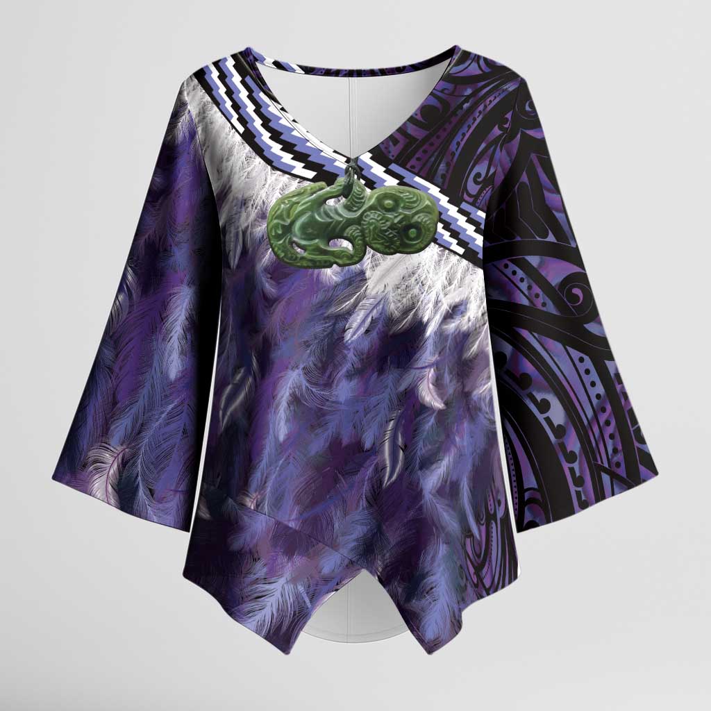 Purple Traditional Cloak Aotearoa Kimono Sleeve Blouse Maori Paua Shell Korowai Pattern - Aussie Hoodie