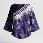 Purple Traditional Cloak Aotearoa Kimono Sleeve Blouse Maori Paua Shell Korowai Pattern - Aussie Hoodie
