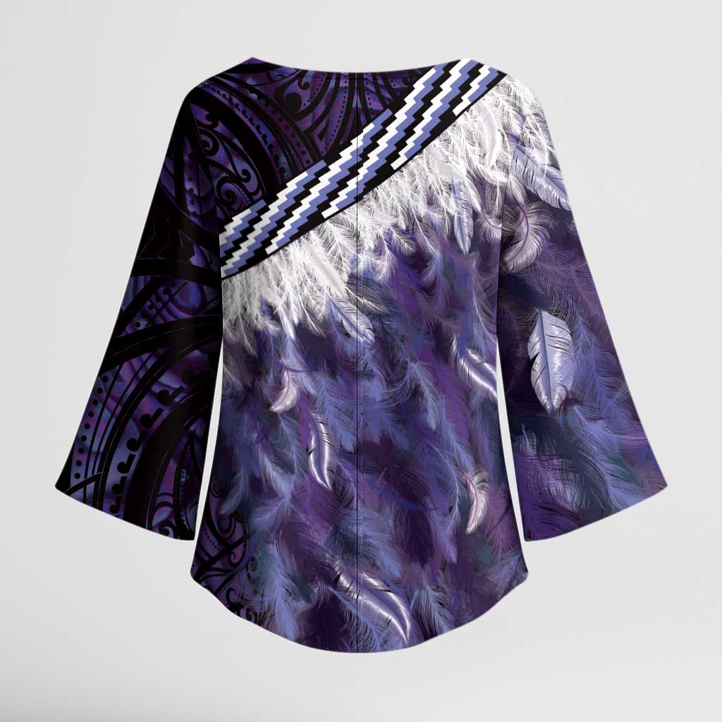 Purple Traditional Cloak Aotearoa Kimono Sleeve Blouse Maori Paua Shell Korowai Pattern - Aussie Hoodie