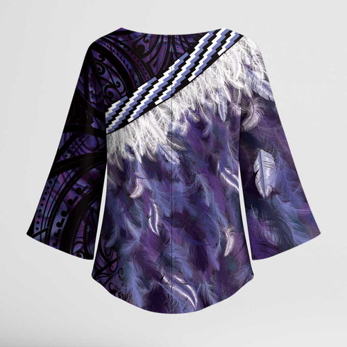Purple Traditional Cloak Aotearoa Kimono Sleeve Blouse Maori Paua Shell Korowai Pattern - Aussie Hoodie