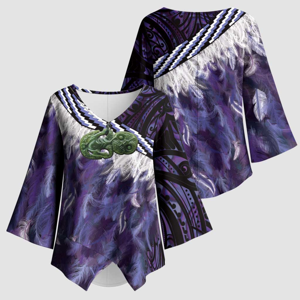 Purple Traditional Cloak Aotearoa Kimono Sleeve Blouse Maori Paua Shell Korowai Pattern - Aussie Hoodie