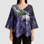 Purple Traditional Cloak Aotearoa Kimono Sleeve Blouse Maori Paua Shell Korowai Pattern - Aussie Hoodie