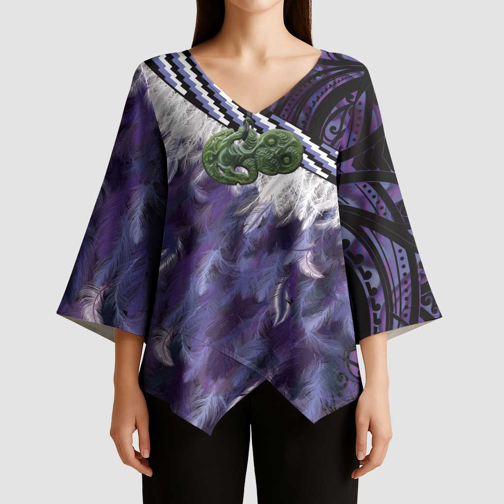 Purple Traditional Cloak Aotearoa Kimono Sleeve Blouse Maori Paua Shell Korowai Pattern - Aussie Hoodie