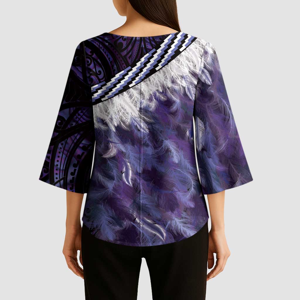 Purple Traditional Cloak Aotearoa Kimono Sleeve Blouse Maori Paua Shell Korowai Pattern - Aussie Hoodie