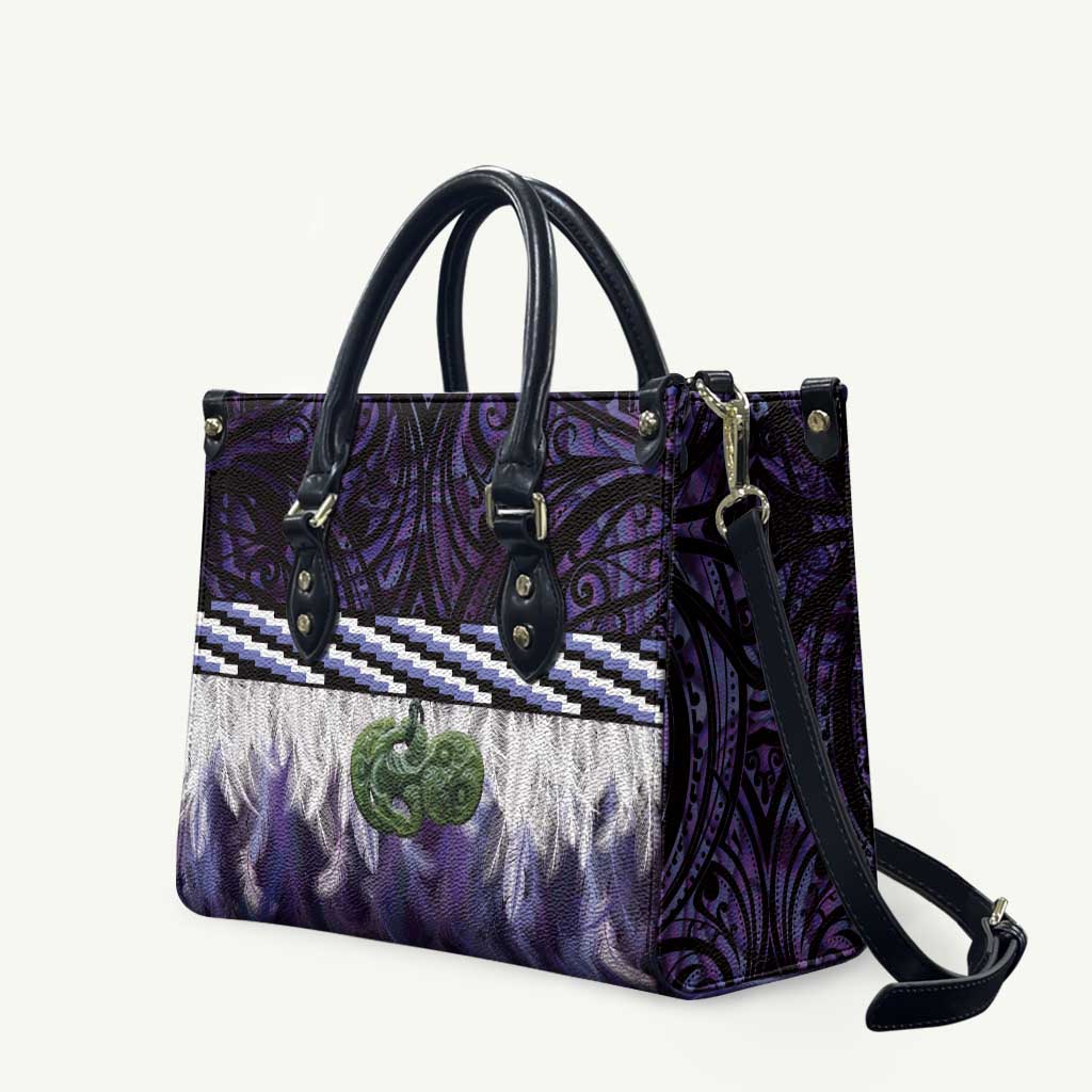 Purple Traditional Cloak Aotearoa Leather Bag Maori Paua Shell Korowai Pattern - Aussie Hoodie