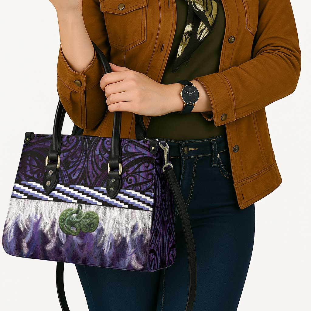Purple Traditional Cloak Aotearoa Leather Bag Maori Paua Shell Korowai Pattern - Aussie Hoodie