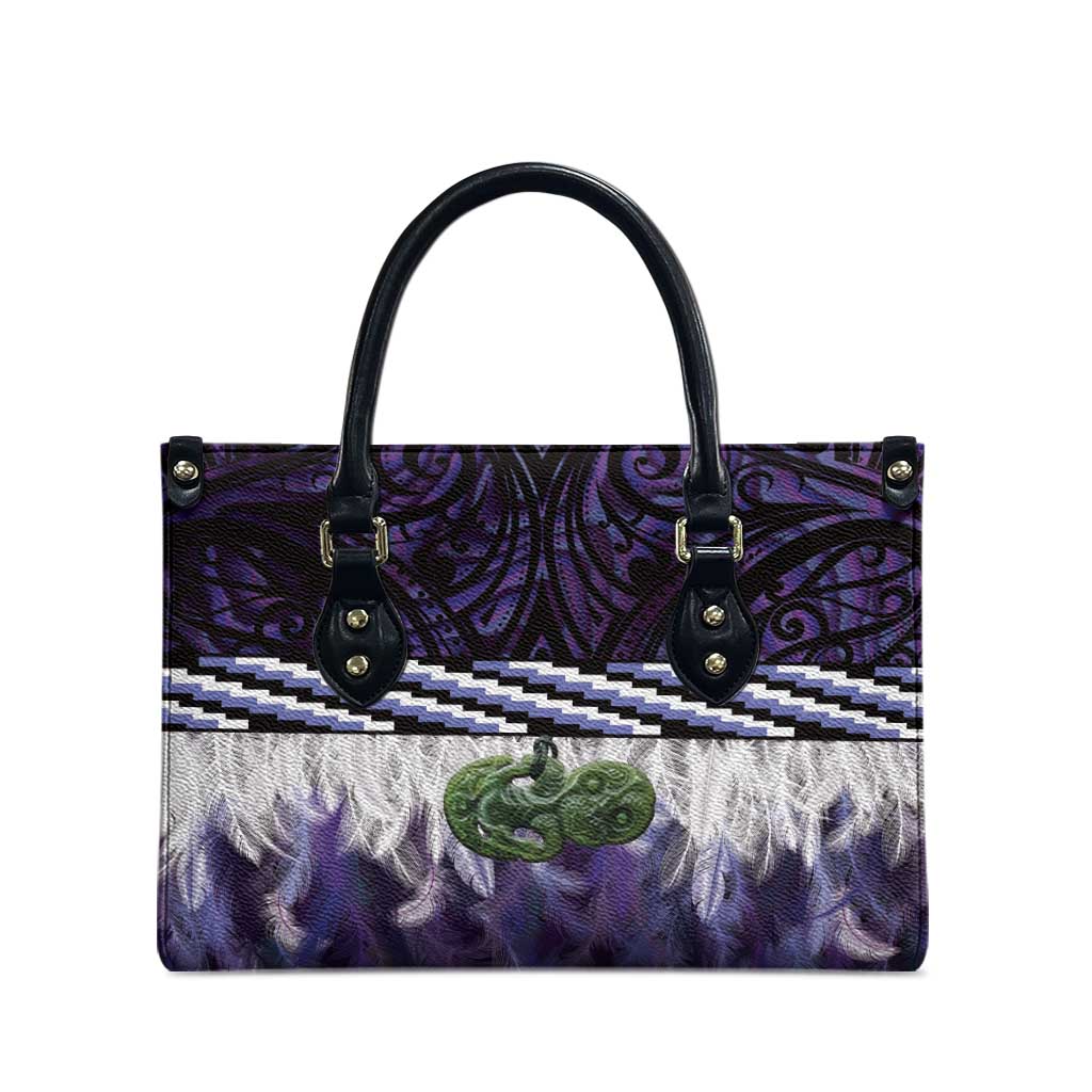 Purple Traditional Cloak Aotearoa Leather Bag Maori Paua Shell Korowai Pattern - Aussie Hoodie