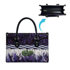 Purple Traditional Cloak Aotearoa Leather Bag Maori Paua Shell Korowai Pattern - Aussie Hoodie