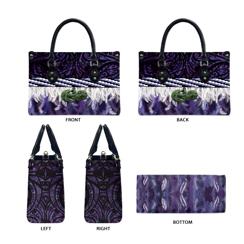 Purple Traditional Cloak Aotearoa Leather Bag Maori Paua Shell Korowai Pattern - Aussie Hoodie