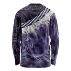 Purple Traditional Cloak Aotearoa Long Sleeve Shirt Maori Paua Shell Korowai Pattern